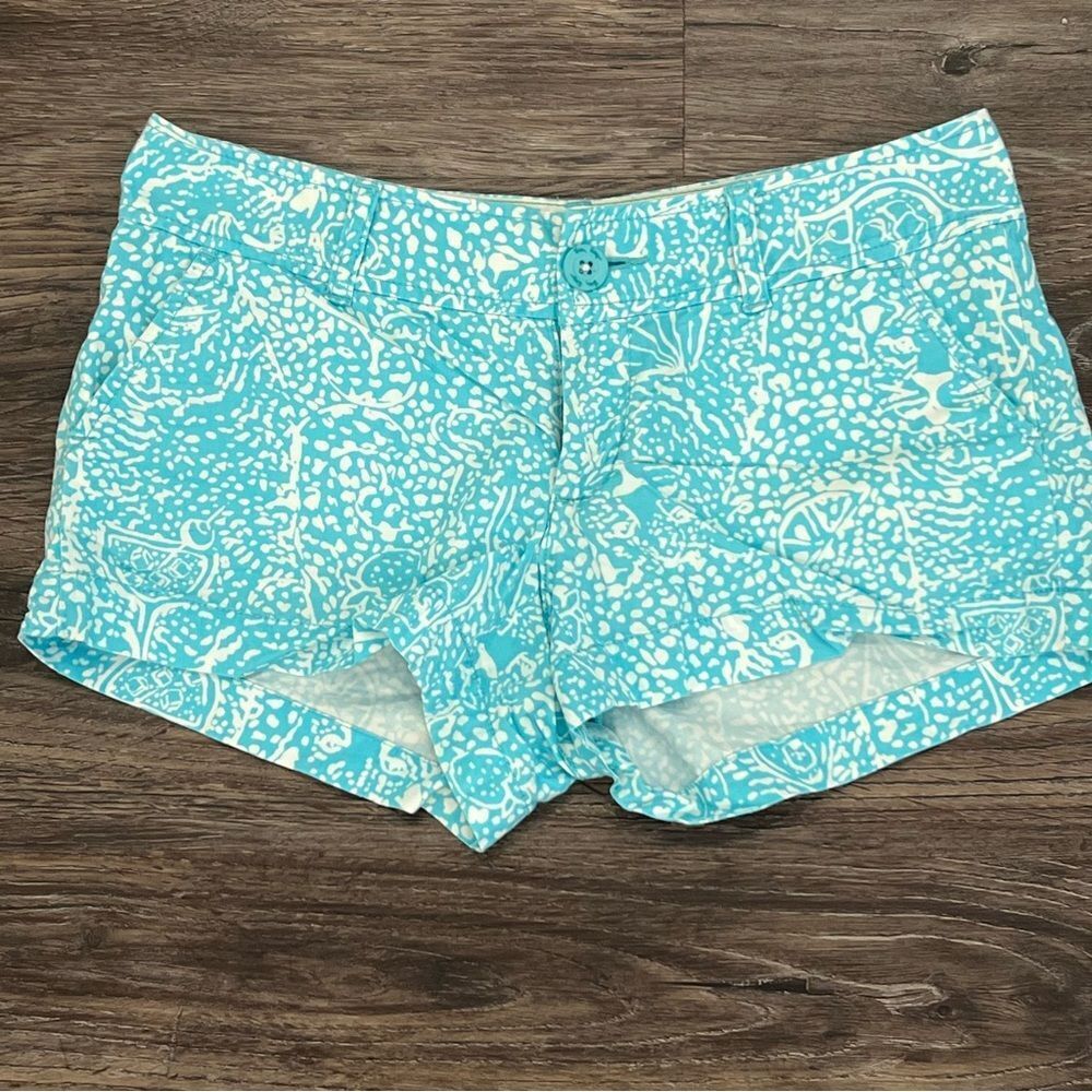 Lilly Pulitzer The Walsh‎ Short Aqua Blue White Tropical Cocktail Print Size 0